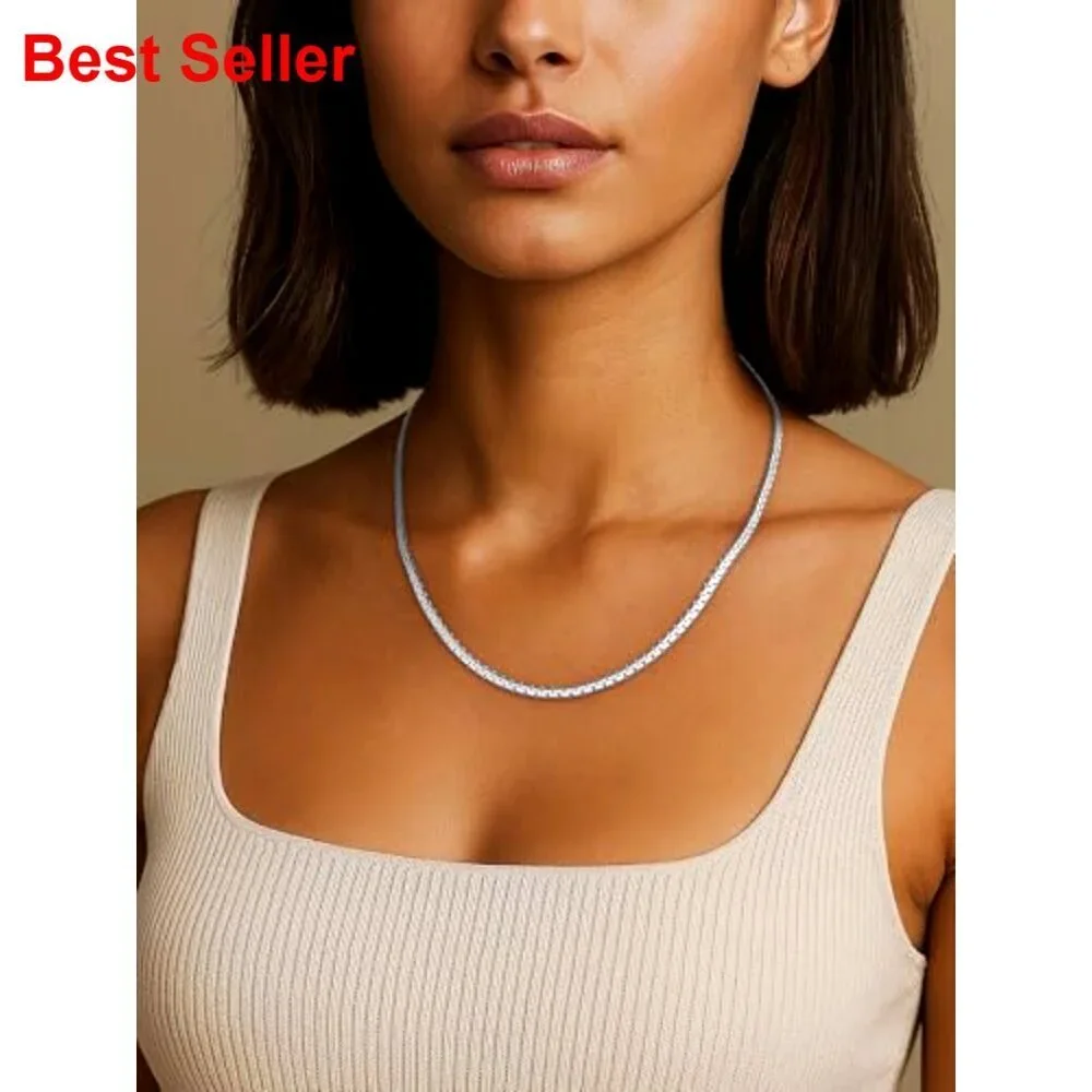 3mm Flat Link Chain Necklace Gold Plated Stainless Steel Lobster Clasp